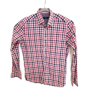 Stone Rose Shirt Mens Medium Pink Navy Plaid Long Sleeve Button‎ Up Cotton